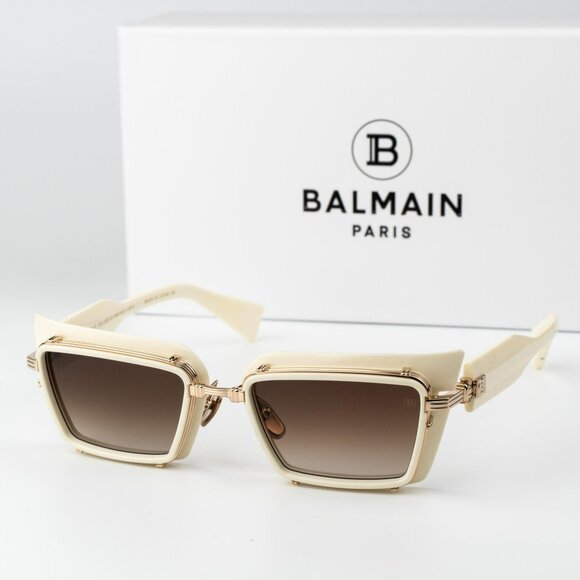 Balmain Women Sunglasses Titanium Gold Bone Brown  Rectangle ADMIRABLE BPS-130C - Picture 1 of 14